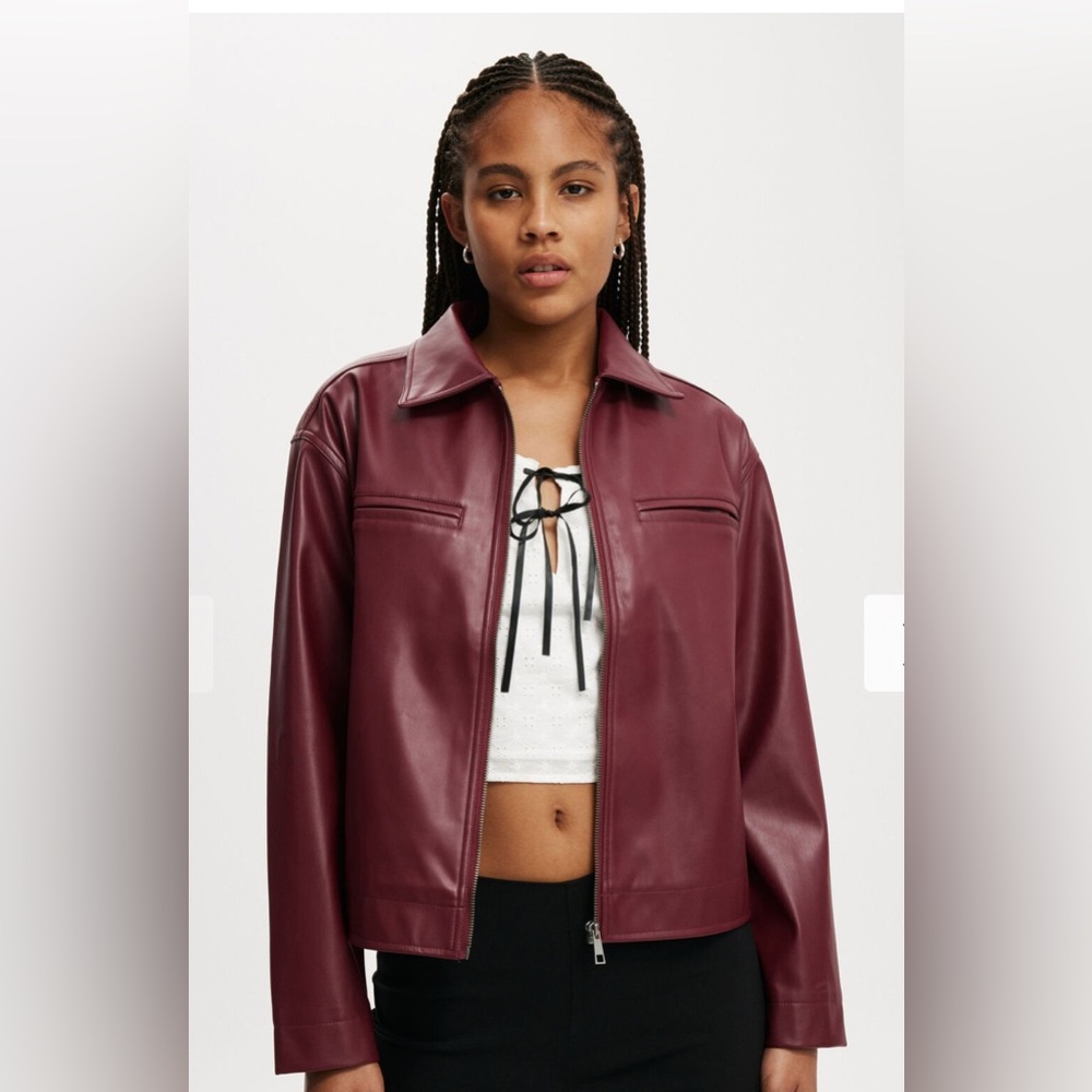 Cotton:On Ivy Faux Leather Jacket L/ XL Cherry Red